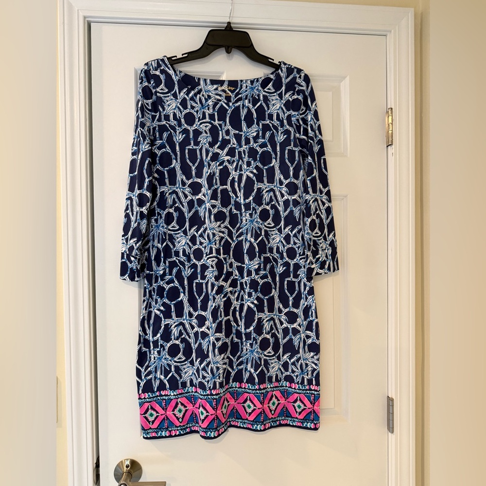 Lilly Pulitzer Navy and Pink Patterned Dress - Size M